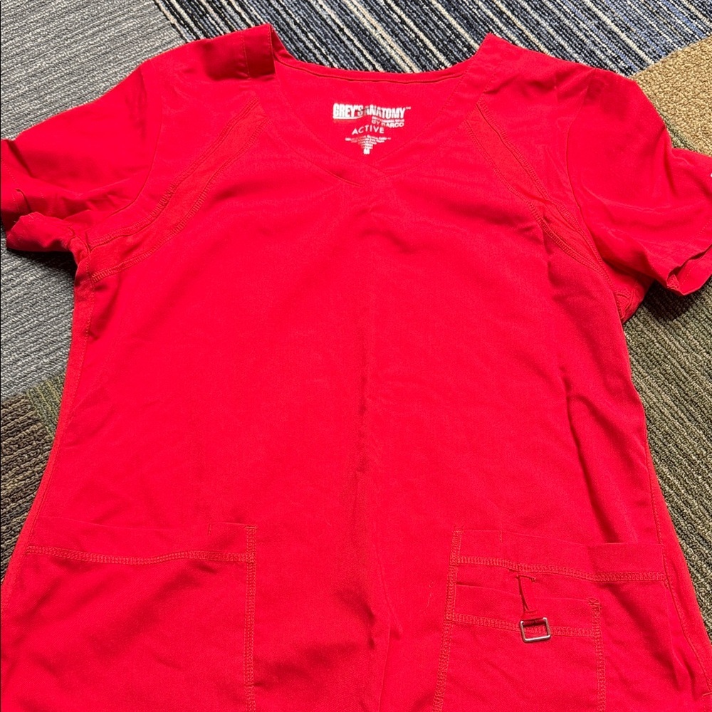 Grey's Anatomy Red V-Neck Active Scrub Top